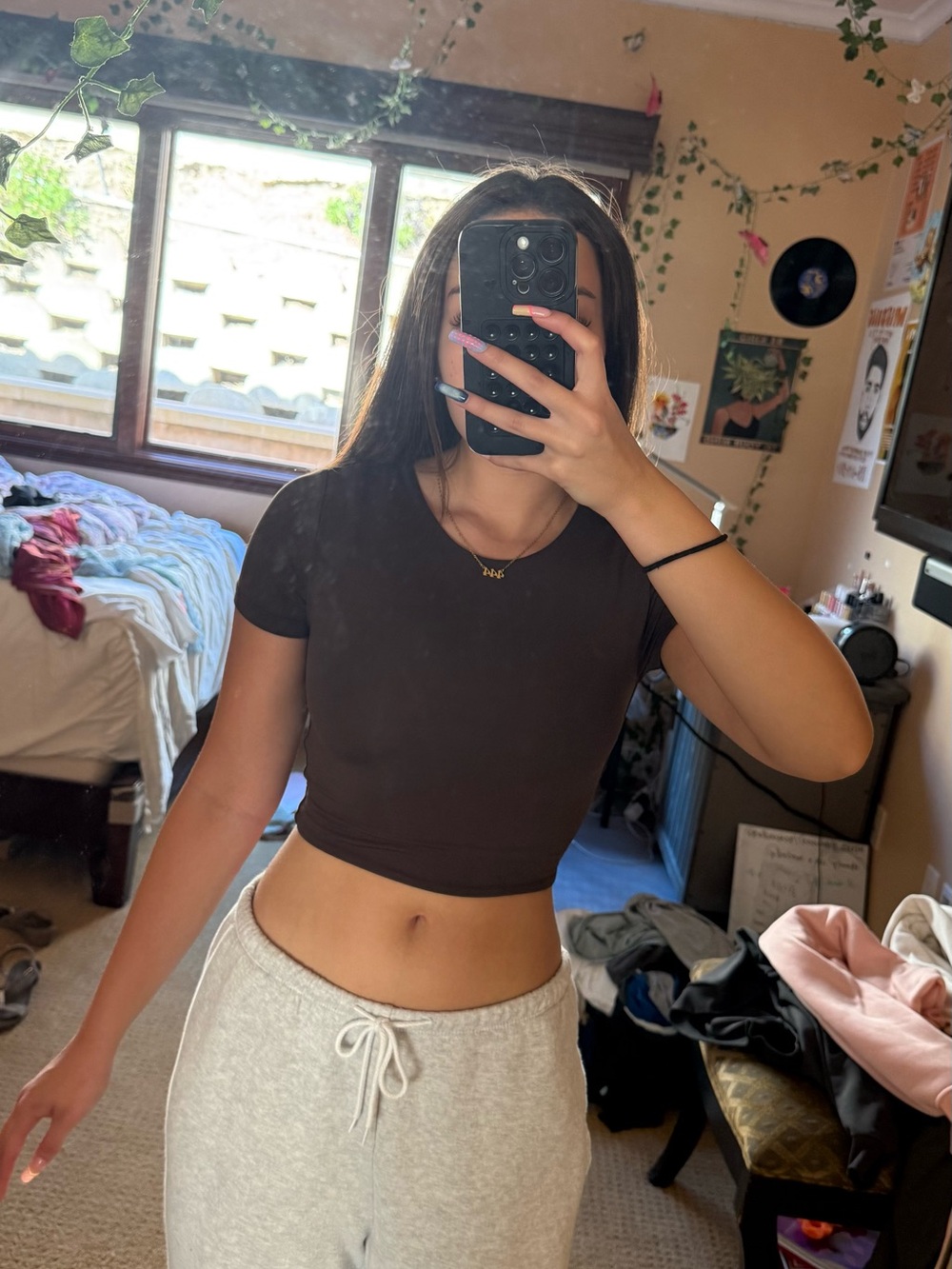 Babaton Dark Brown Cropped Crew Tee